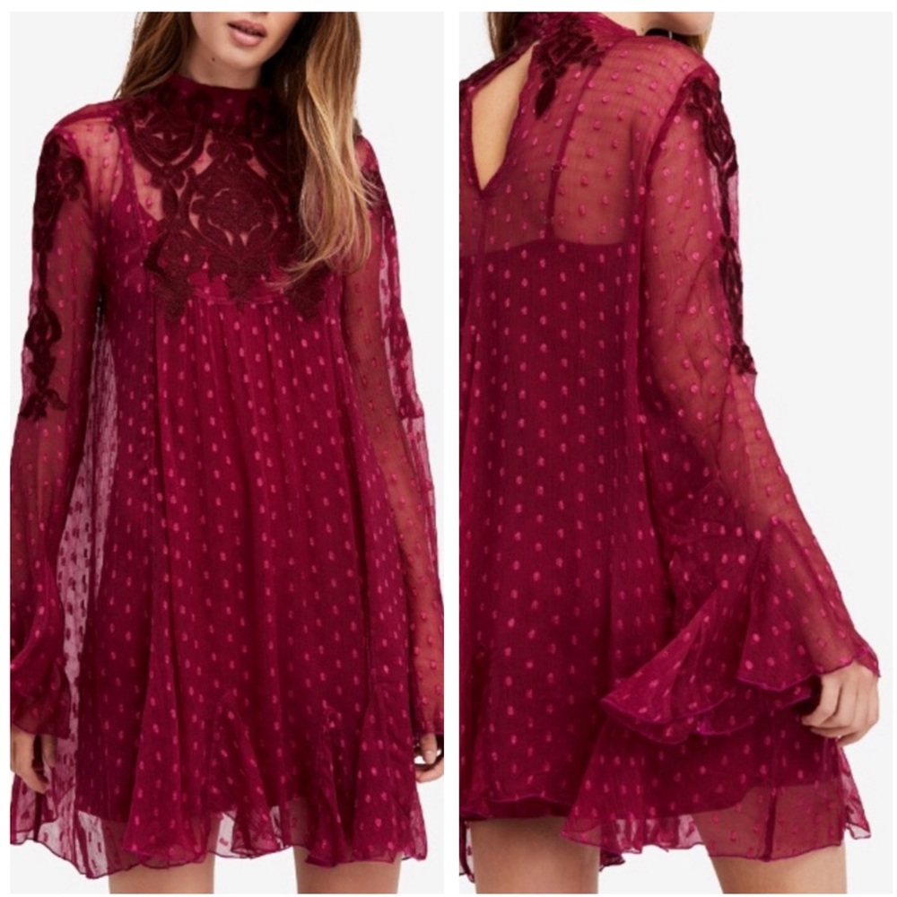Free People Coquette Bell Sleeve Mini Dress Size S - Picture 10 of 14